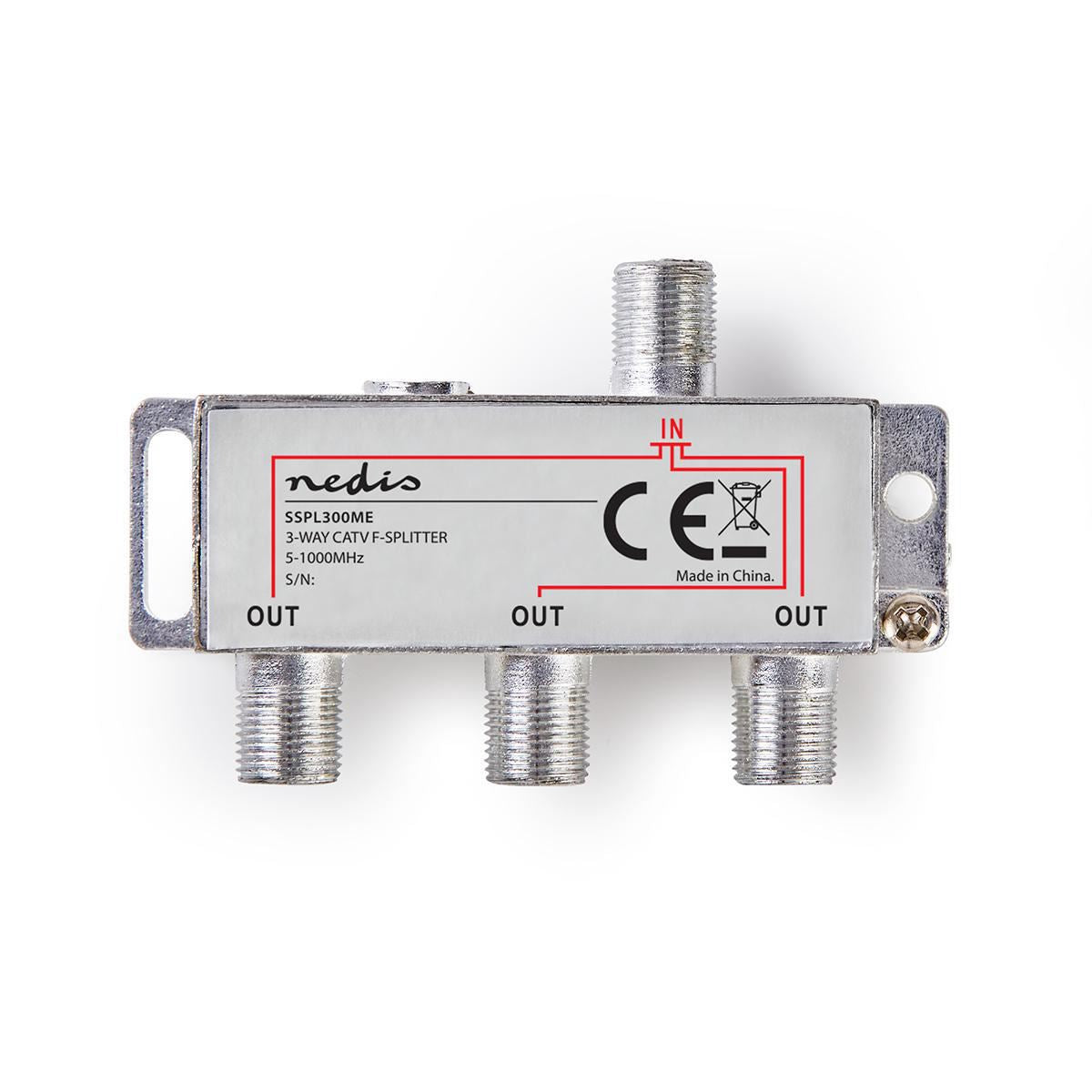 Nedis CATV Splitter | 5 - 1000 MHz | Insertion loss: 6.8 dB | Number of outputs: 3 | 75 Ohm | Zinc Alloy