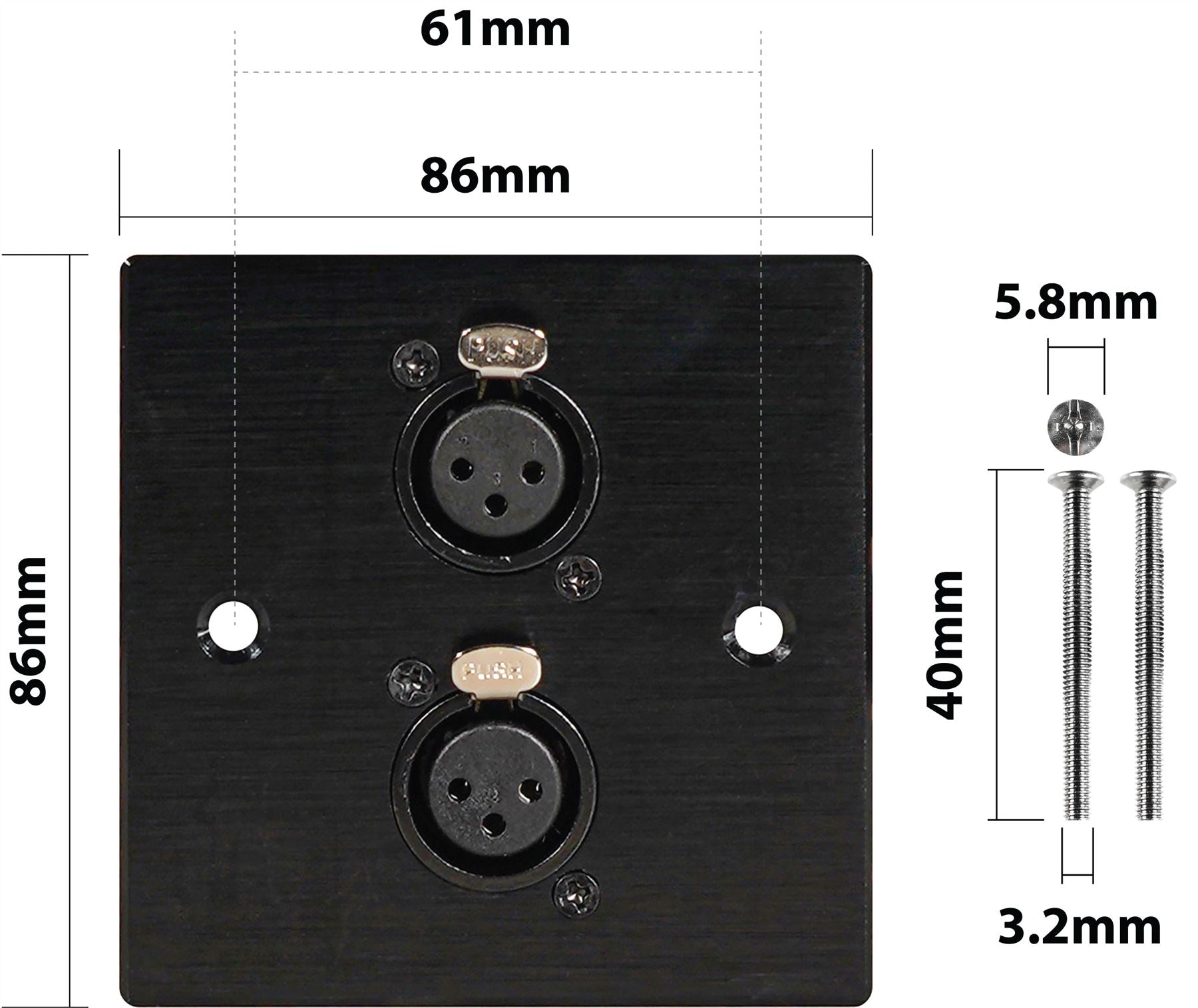 Black Wall Face Plate Electrical AV Slim Series 2 x Female XLR Wall Plate Metal