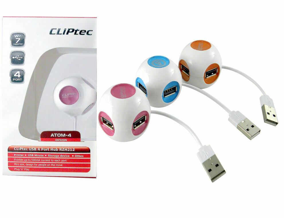 CLiPtec 4 Port USB 2.0 Hub - Pink