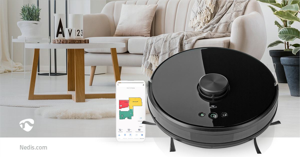 Nedis SmartLife Robot Vacuum Cleaner | Laser Navigation | Wi-Fi | Capacity collection reservoir: 0.6 l | Automatic charging | Maximum operating time: 2 hrs | Black | Android™ / IOS