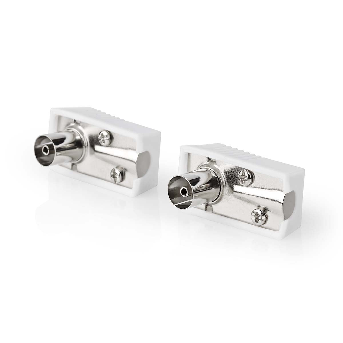 Nedis IEC (Coax) Connector | Angled | Female | Nickel Plated | 75 Ohm | Screw | Cable input diameter: 7.0 mm | Metal / PVC | White | 2 pcs