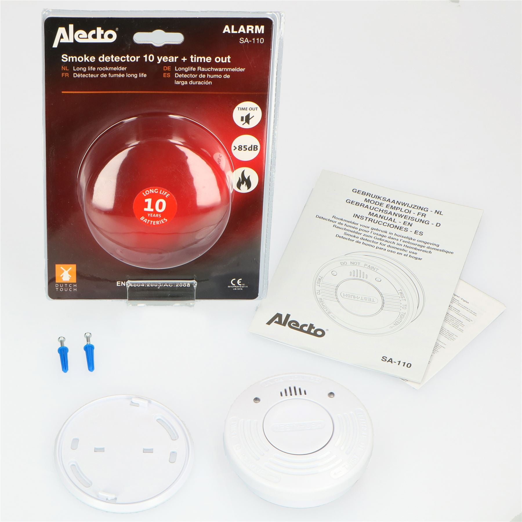 Alecto SA110 Smoke detector with Hush Button | >85 dB | 10 Year Battery Included | EN14604:2005/AC:2008 | White