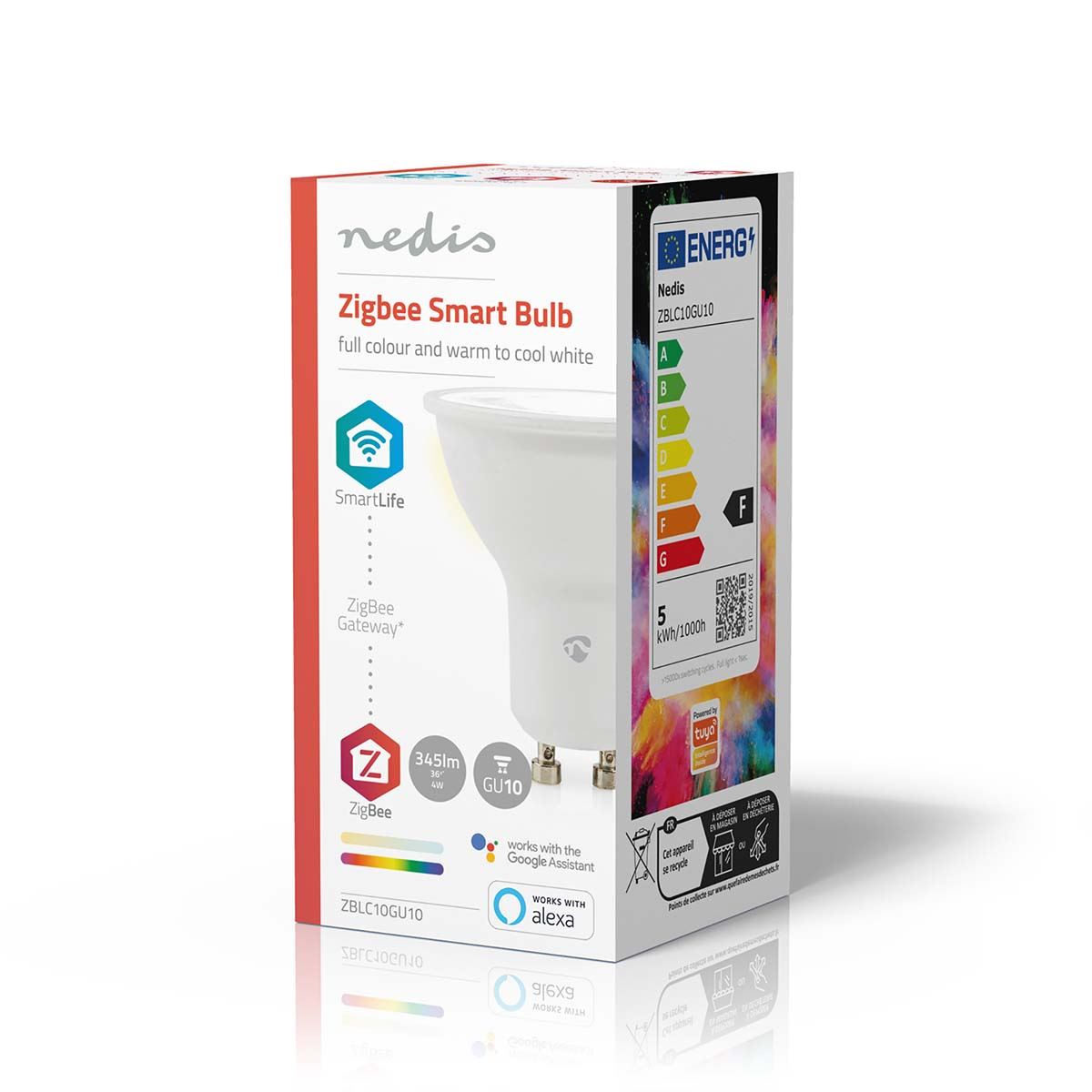 Nedis SmartLife Full Colour LED Bulb GU10 Zigbee, RGB + 2200-6500K, Voice Control with Alexa & Google Home, App & Remote Control, Timer Function, Energy-Efficient, Dimmable
