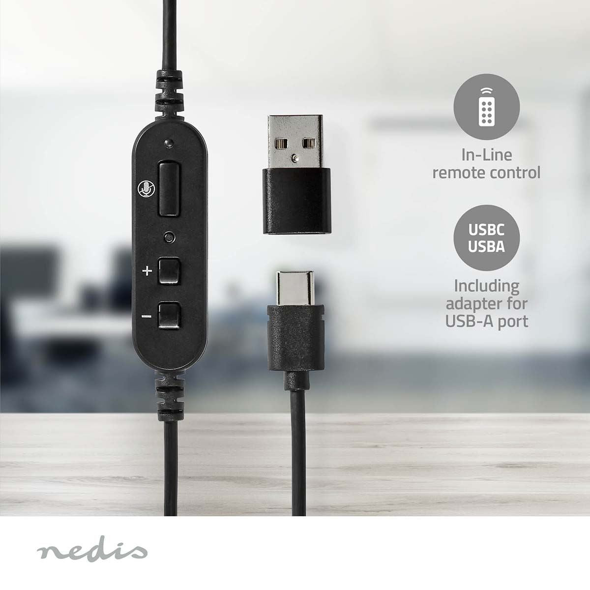 Nedis PC Headset | On-Ear | Stereo | USB Type-A / USB Type-C™ | Fold-Away Microphone | Black
