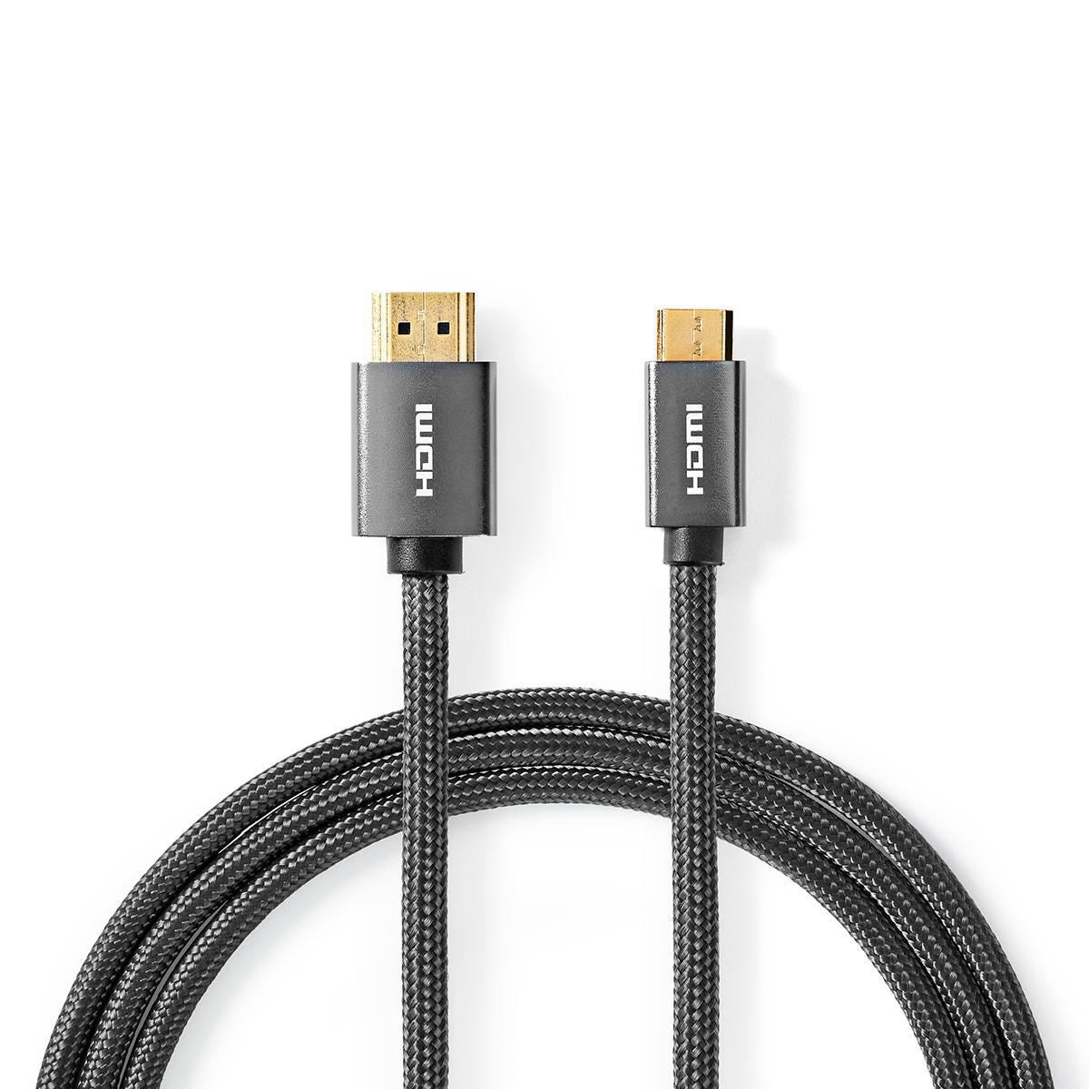 Nedis High Speed HDMI™ Cable with Ethernet | HDMI™ Connector | HDMI™ Mini Connector | 4K@60Hz | 18 Gbps | 2.00 m | Round | Cotton | Anthracite / Gun Metal Grey | Cover Window Box