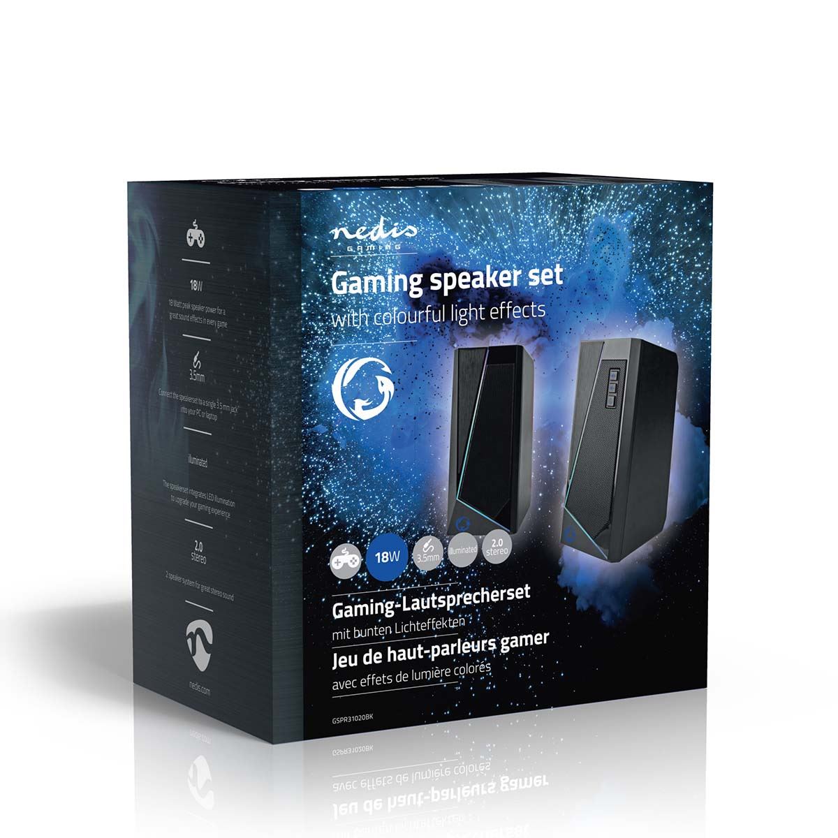Nedis Gaming Speaker | Speaker channels: 2.0 | USB Powered | 3.5 mm Male | 18 W | LED | Volume control