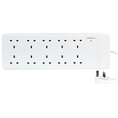 10 Gang 1m Mains Extension Lead Socket 13A - White