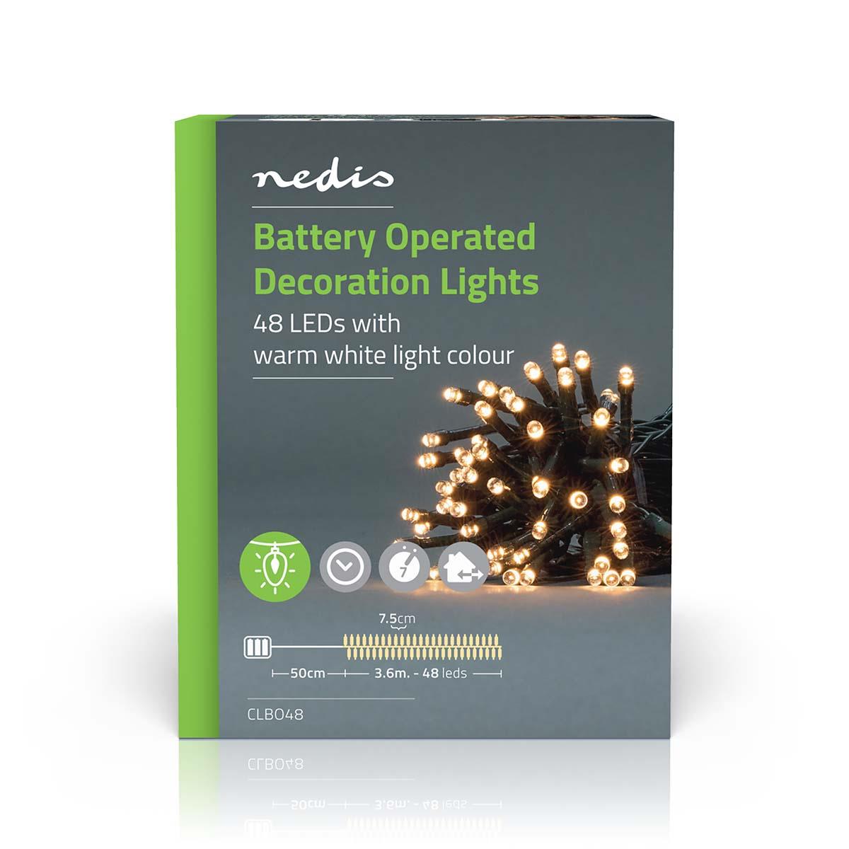 Nedis Christmas Lights | String | 48 LED's | Warm White | 3.60 m | Light effects: 7 | Indoor & Outdoor | Battery Powered