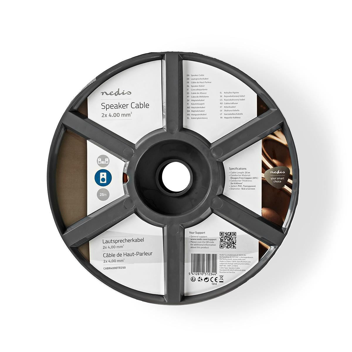 Nedis Speaker Cable | 2 x 4.00 mm² | Full Copper| 25.0 m | Round | PVC | Transparent | Reel