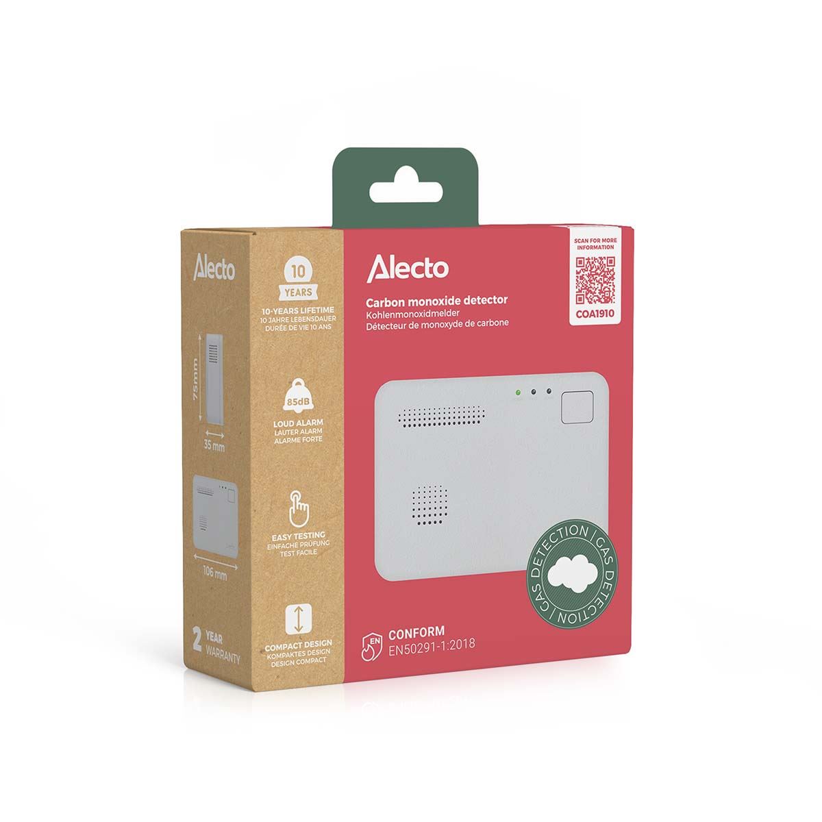 Alecto COA1910 Carbon monoxide Alarm with 10 year Sensor Runtime | LED Indication | EN50291-1:20180 | White
