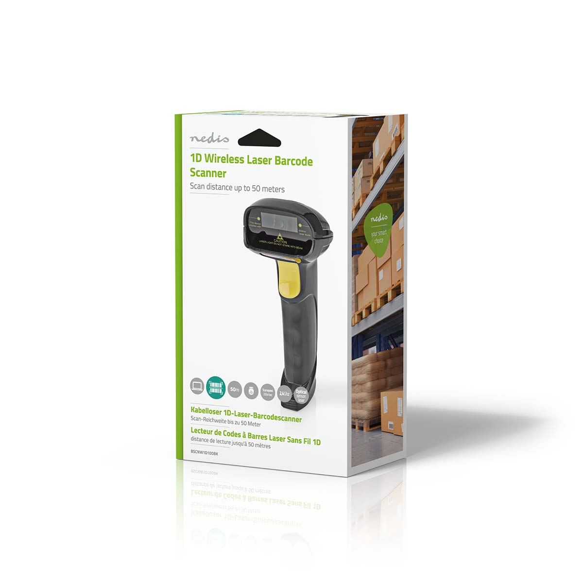 Nedis Barcode Scanner | Laser | Wireless | 1D Linear | Battery Powered / USB Powered | USB Dongle