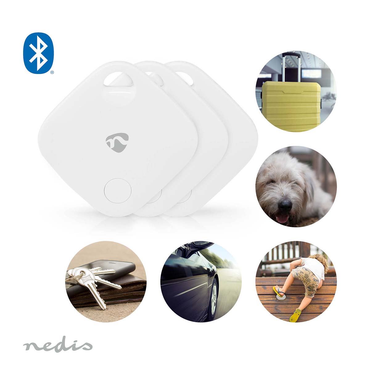 Nedis SmartLife Smart Tag GPS Tracker Finder Anti lost Alarm Bluetooth Key Dog Locator Child MFI  - 3 Pack