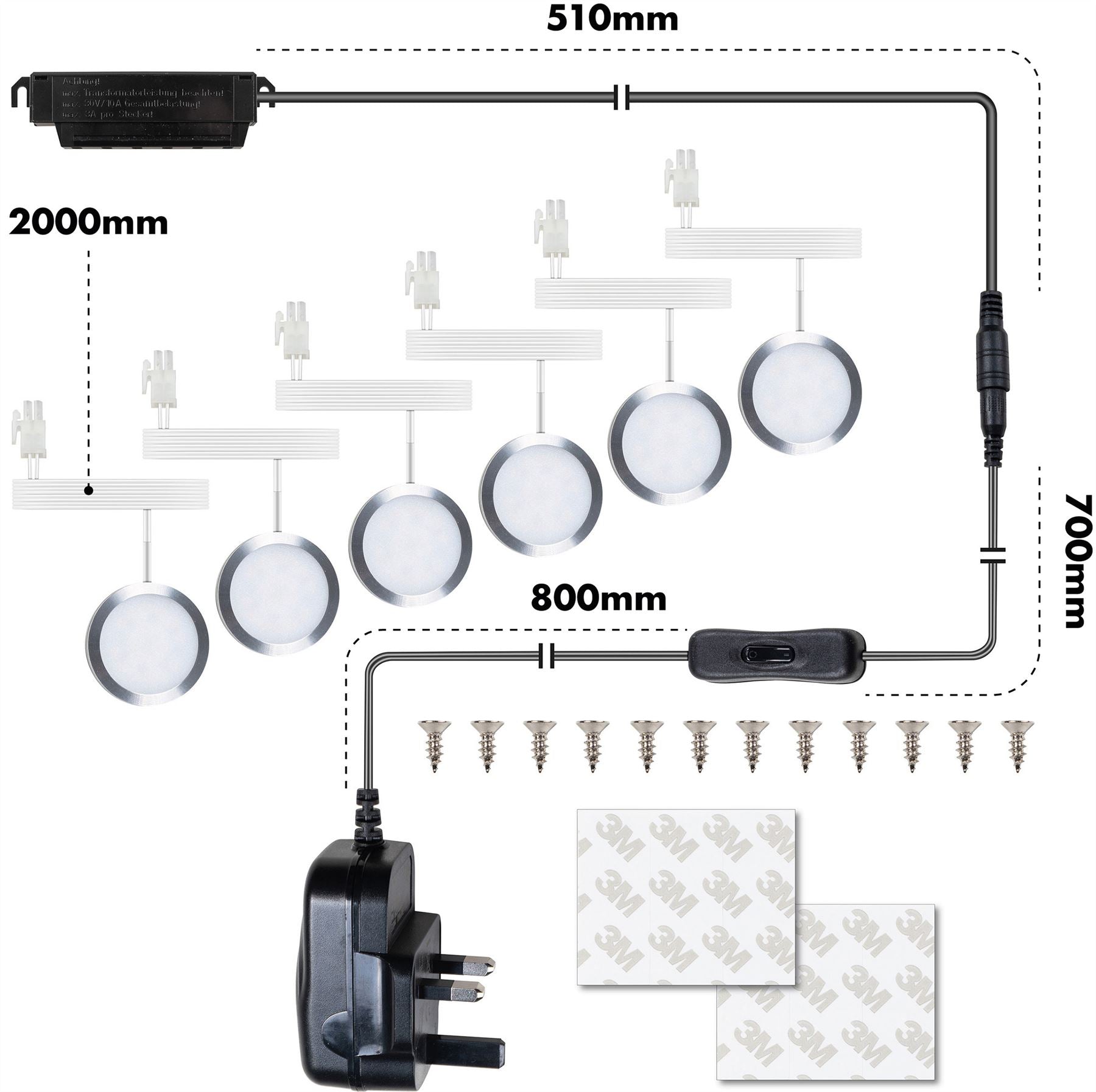 6 x Under Cabinet / Kitchen Brushed Aluminium Lighting Kit LED Kitchen Counter Closet Puck Display Lamp