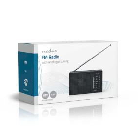 Nedis FM Radio | Portable Design | AM / FM | Battery Powered | Analogue | 1.5 W | Black White Screen | Headphone output | IP20 | Black