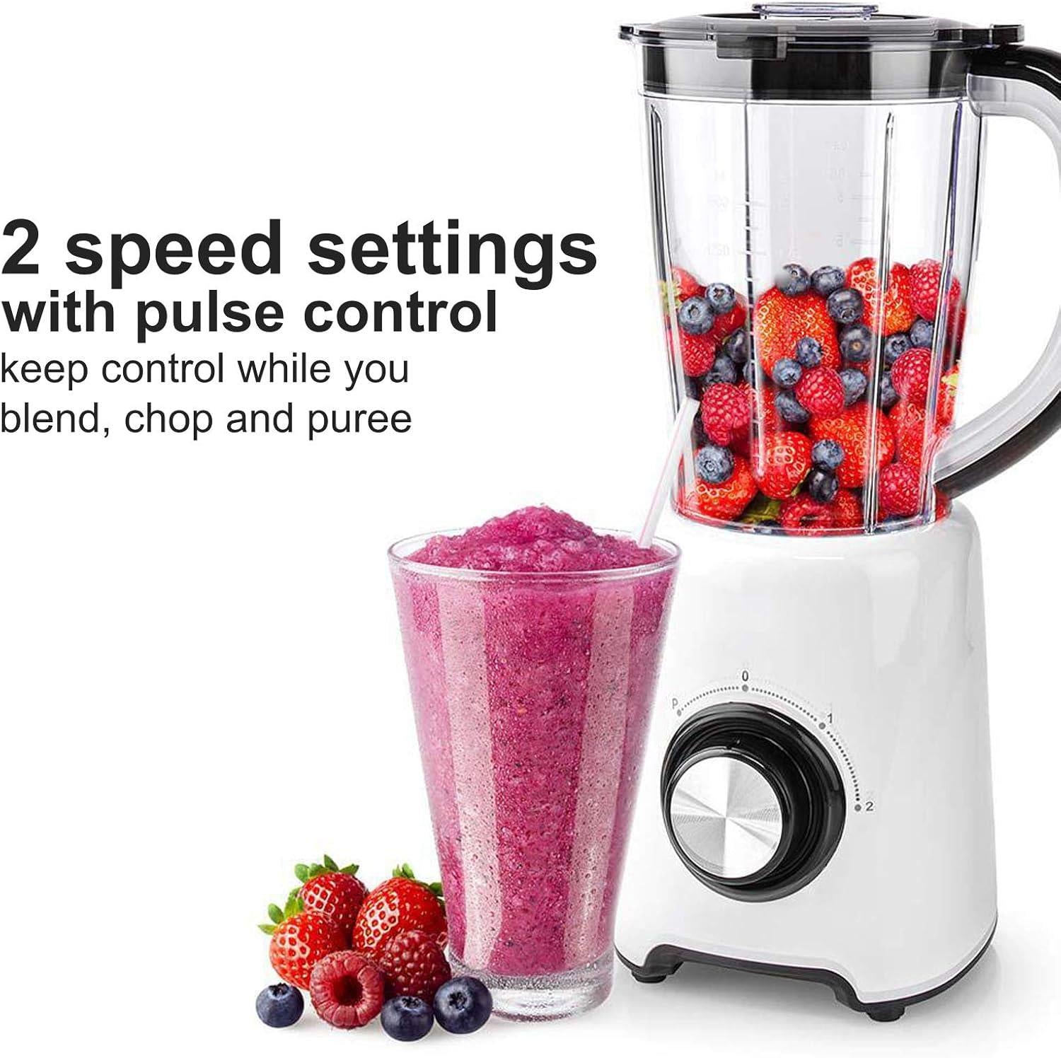 Nedis Table Top Blender, 800W, with 1.5L Plastic Jug, 2 Speed Settings and Pulse Function, Ideal for Fruit Juice, Vegetables, Soup, Smoothies, Protein Shakes and more - White