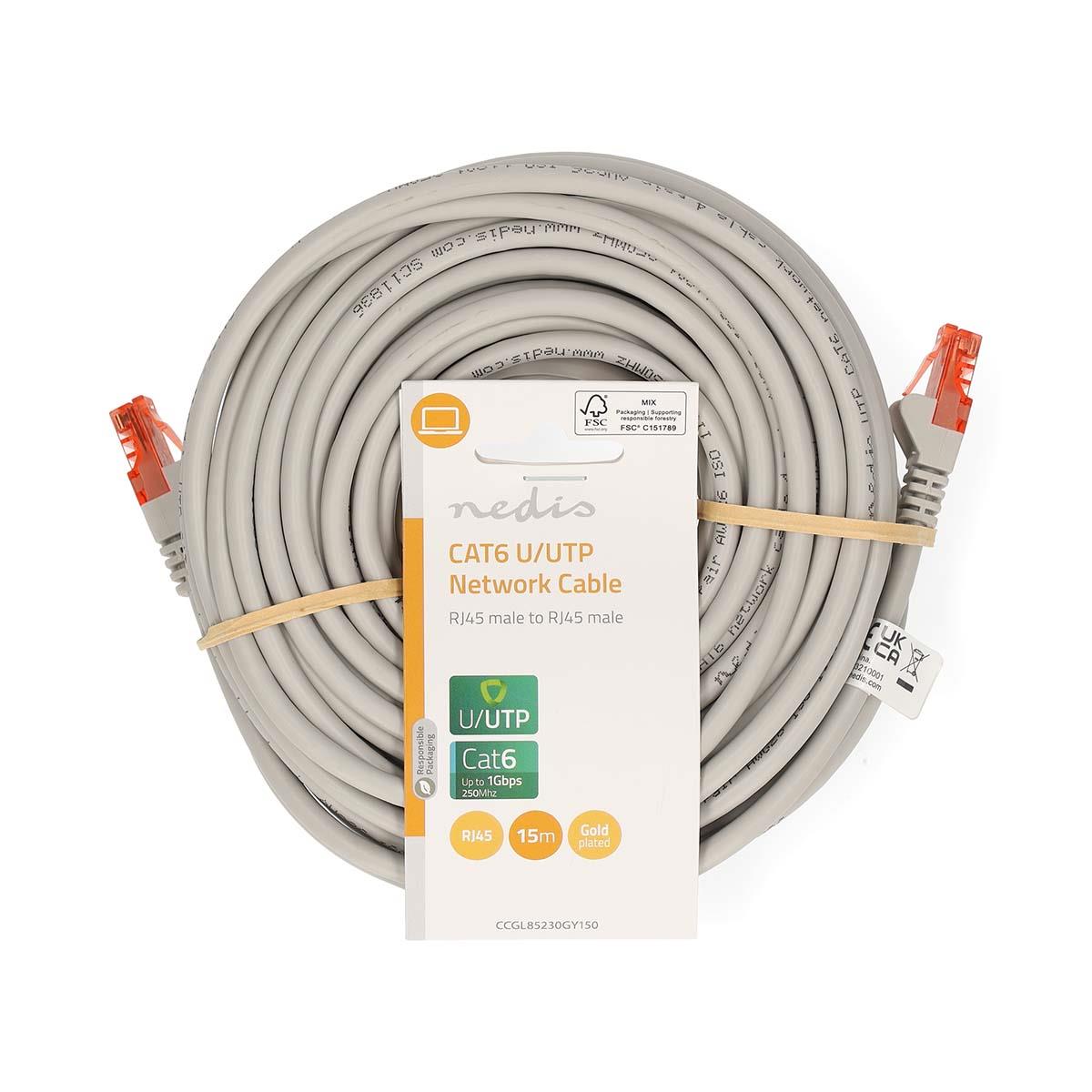 Nedis CAT6 Network Cable | RJ45 Male | RJ45 Male | U/UTP | 15.0 m | Round | PVC | Grey | Label