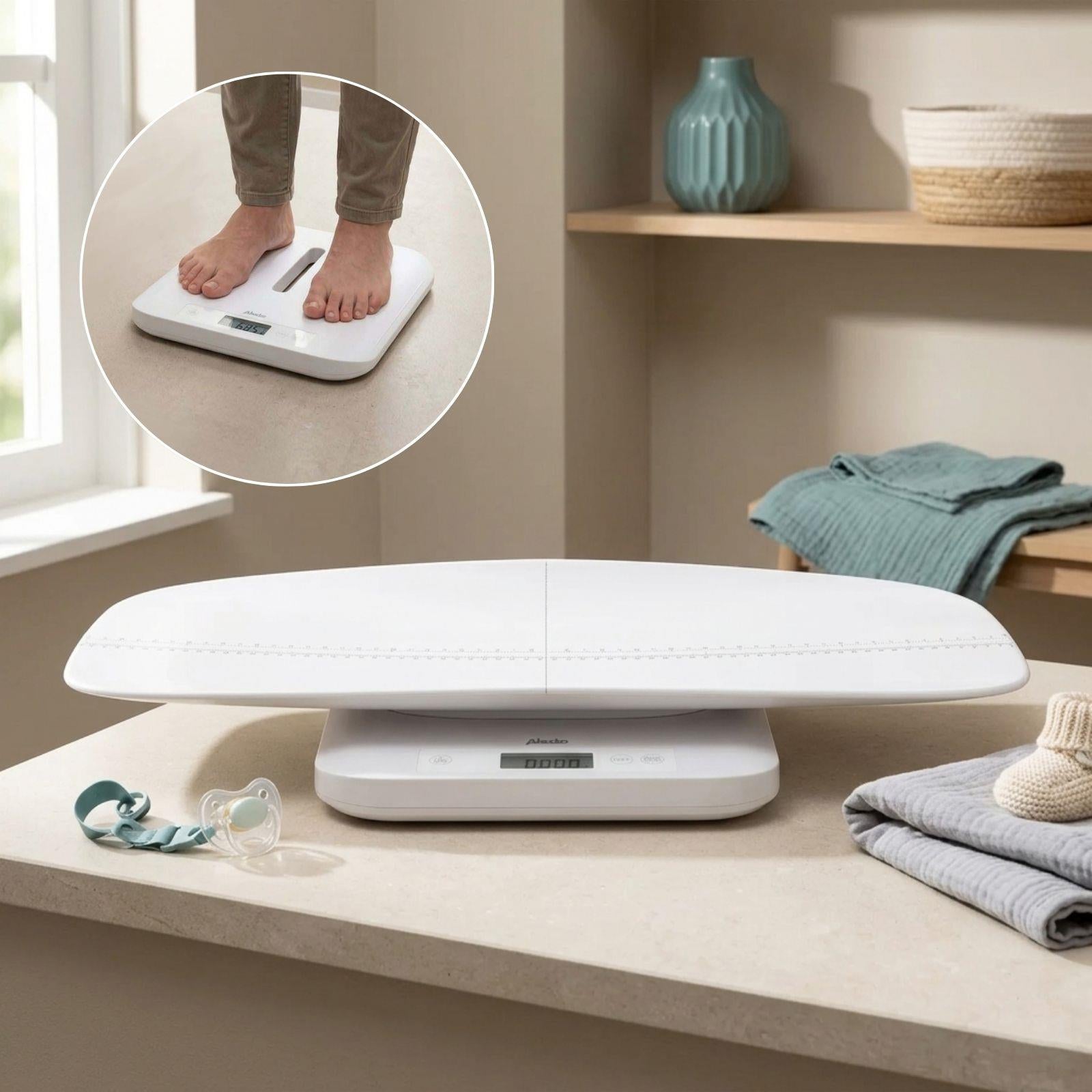 Alecto Digital Baby Weighing Scales, Personal Scale and Pet Scale in one - Up to 150 kg with Removable Weighing Surface - White | BC70