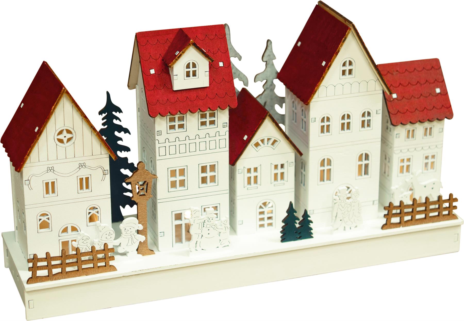 Christmas Wooden LED Light Up Festive Village Scene Decoration