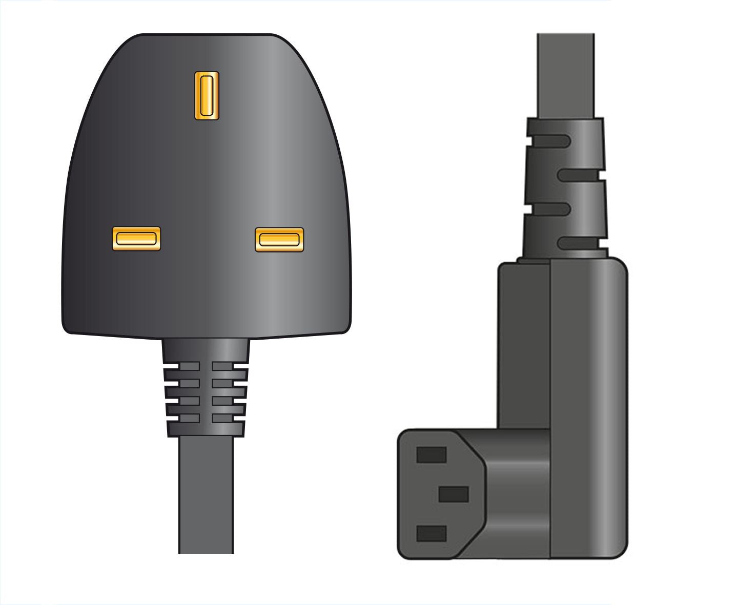 Mercury Power Cable | UK Male | IEC-320-C13| Angled | Nickel Plated | 1.00 m | Round | PVC | Black