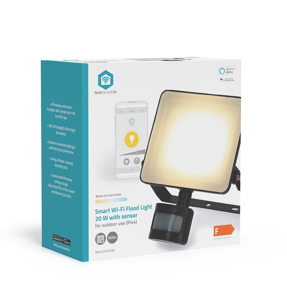 Nedis Smartlife Outdoor Light | Motion Sensor | 1620 lm | Wi-Fi | 20 W | Warm to Cool White | 3000 - 6500 K | Aluminium | Android™ / IOS