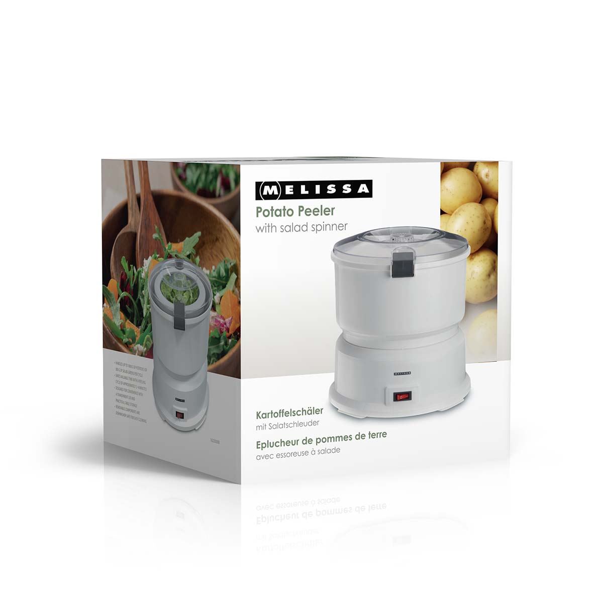 MELISSA 85W Electric Potato Peeler Machine 1KG Potato Rumbler Electric with Container for Peeling Potatoes and Spin Drier Salad/Vegetables to Remove Excess Water