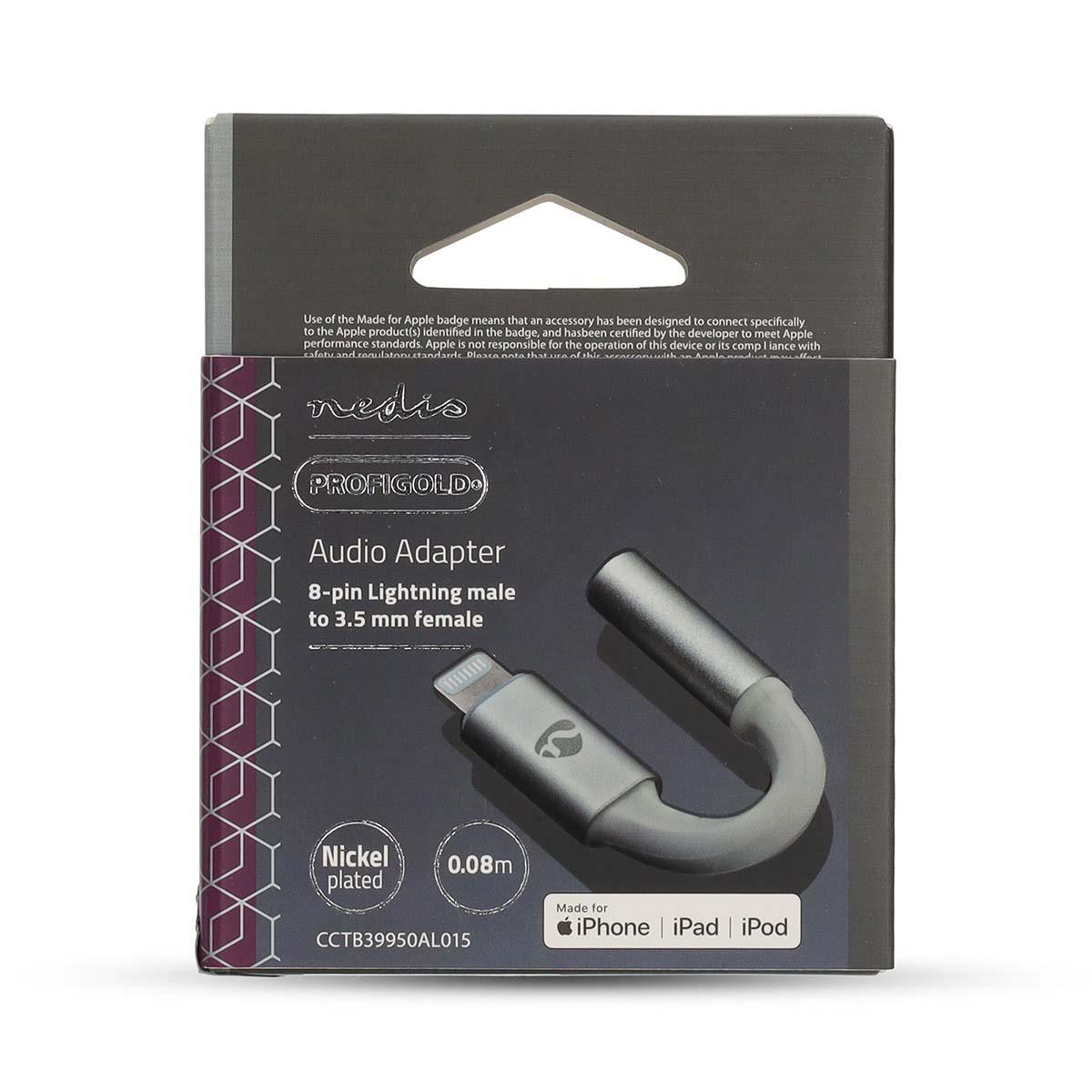Nedis Lightning Adapter | Apple Lightning 8-Pin | 3.5 mm Female | Gold Plated | 0.15 m | Round | Aluminium | Cover Window Box
