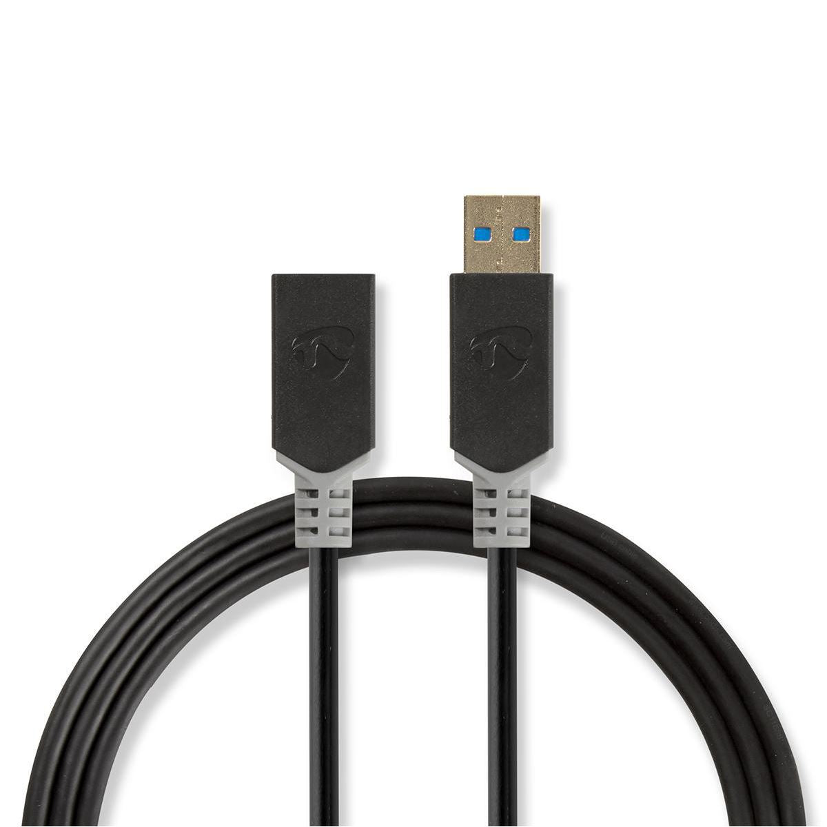 Nedis USB Cable | USB 3.2 Gen 1 | USB-A Male | USB-A Female | 5 Gbps | Gold Plated | 2.00 m | Round | PVC | Anthracite | Box