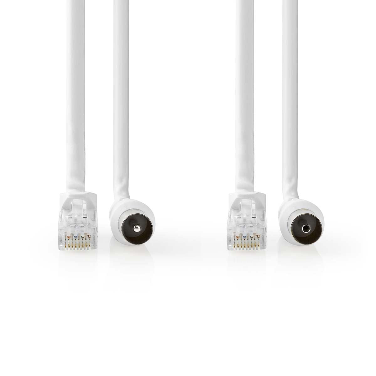 Nedis Coax Cat6 Combi Cable | IEC (Coax) Male / RJ45 Male | IEC (Coax) Female / RJ45 Male | Nickel Plated | RG58 | 75 Ohm | Double Shielded | 1.50 m | Round | PVC | White | Label