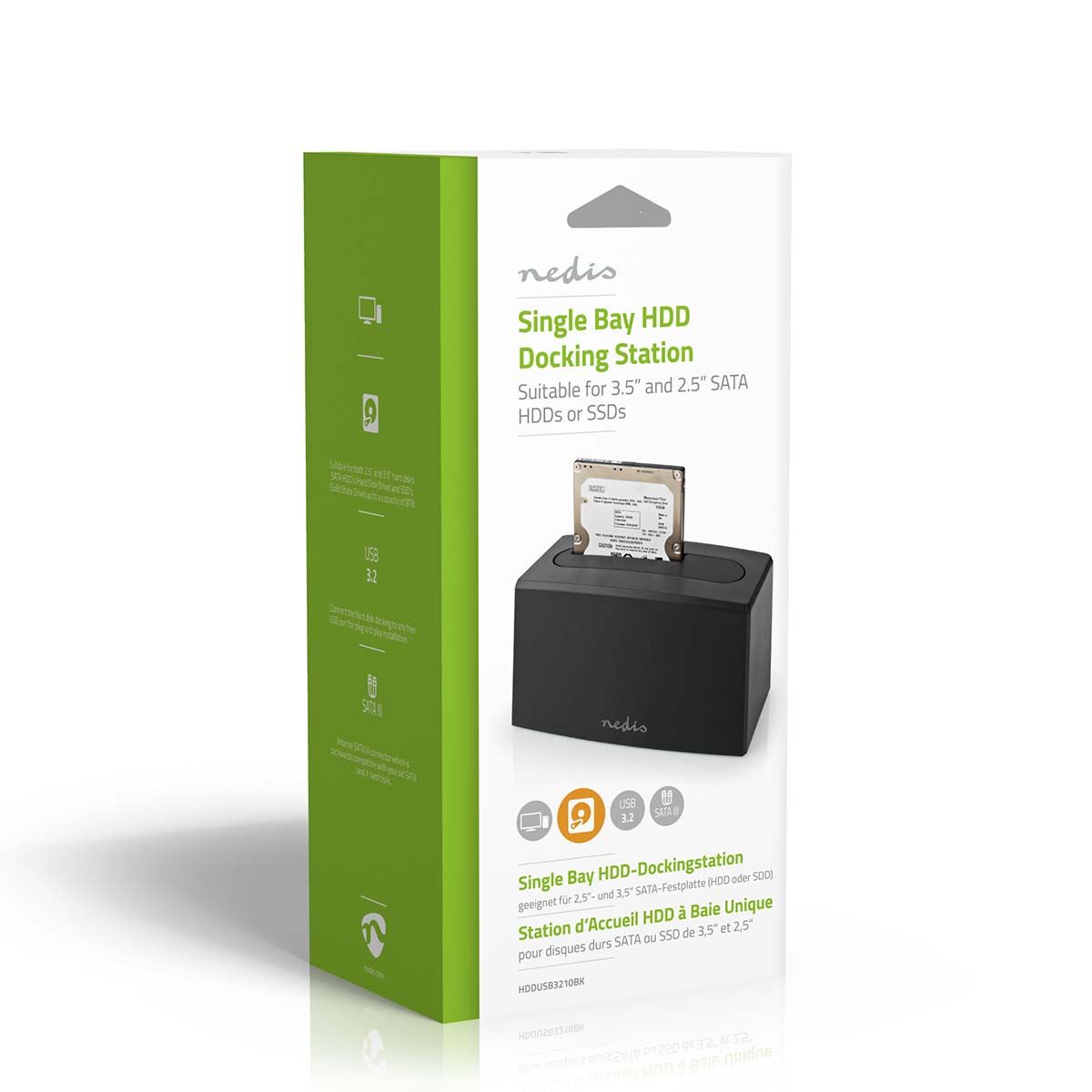 Nedis Hard Disk Docking station | USB 3.2 Gen1 | USB Type-A | 1 Disk | 2.5 / 3.5 " | USB 3.2 Gen1 | Docking | Desktop