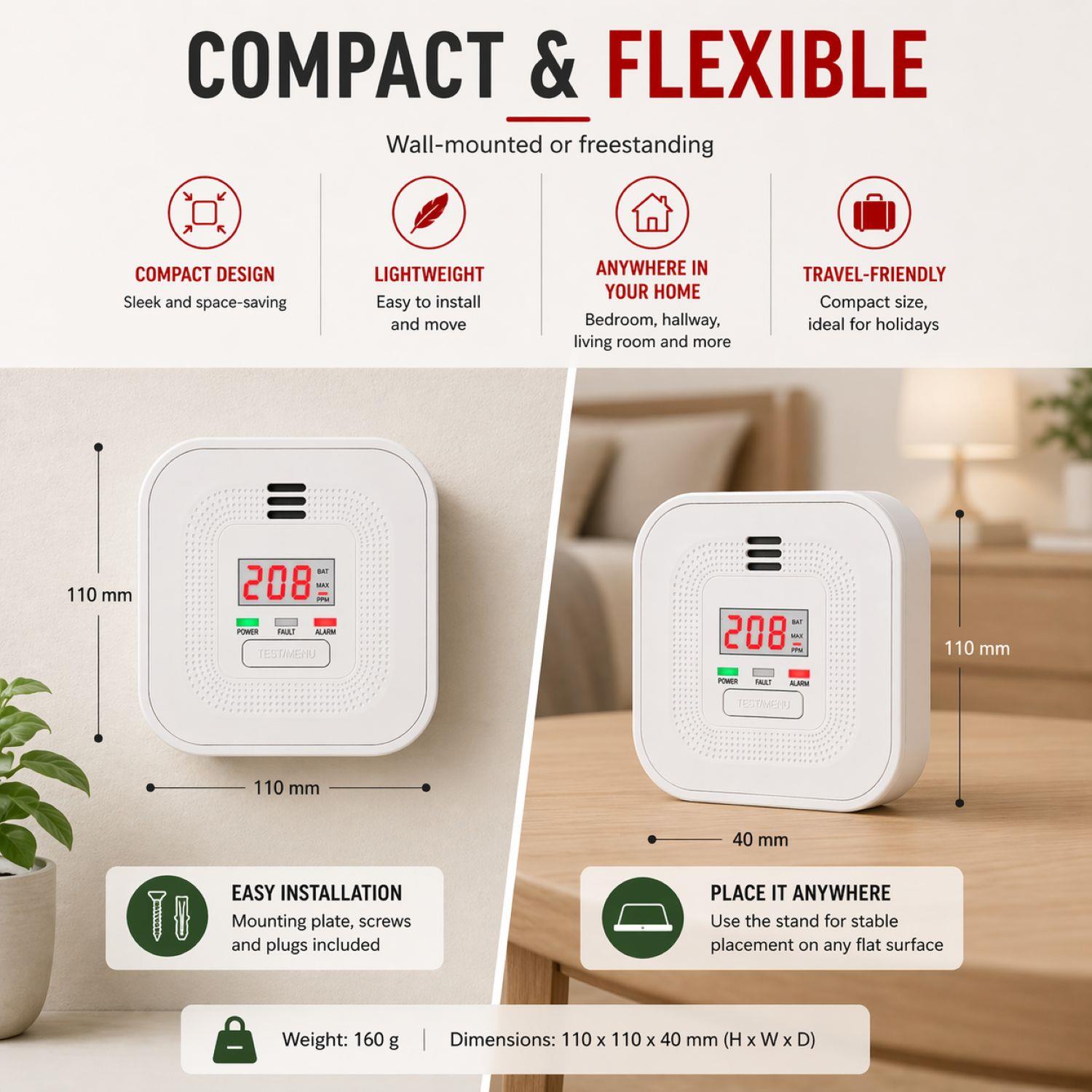 Alecto COA4010 Carbon monoxide Alarm with 10 year Sensor Runtime | LED Indication | EN50291-1:20180 | White
