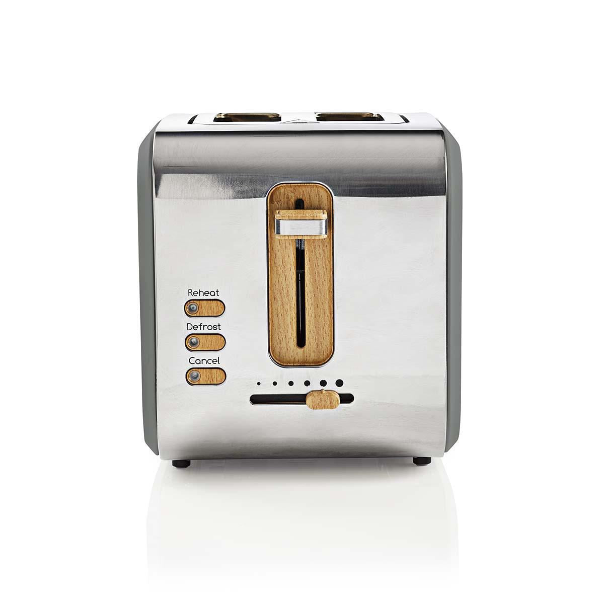 Nedis Soft Touch Toaster with 2 Wide Slots for Toast, Bagels or Muffins, 6 Toasting Settings, Reheat, Defrost and Cancel Functions, Grey