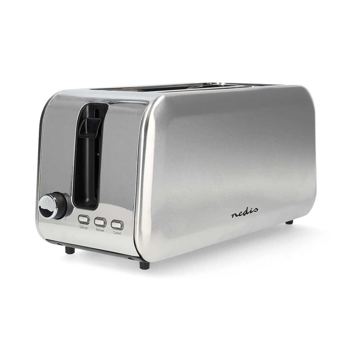 Nedis 2 Slice Toaster with Extra Long Slots, Bun Warming Rack, 7 Browning Settings, Defrost, Reheat and Cancel, 1450W