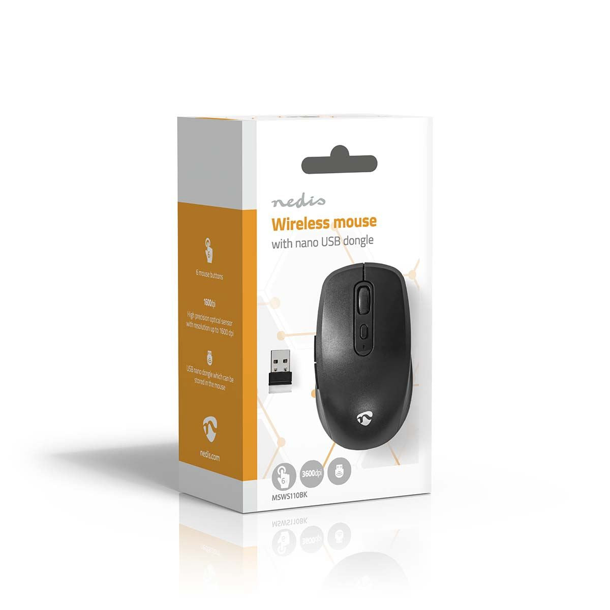 Nedis Mouse | Wireless | 800 / 1200 / 1600 dpi | Adjustable DPI | Number of buttons: 6 | Right-Handed