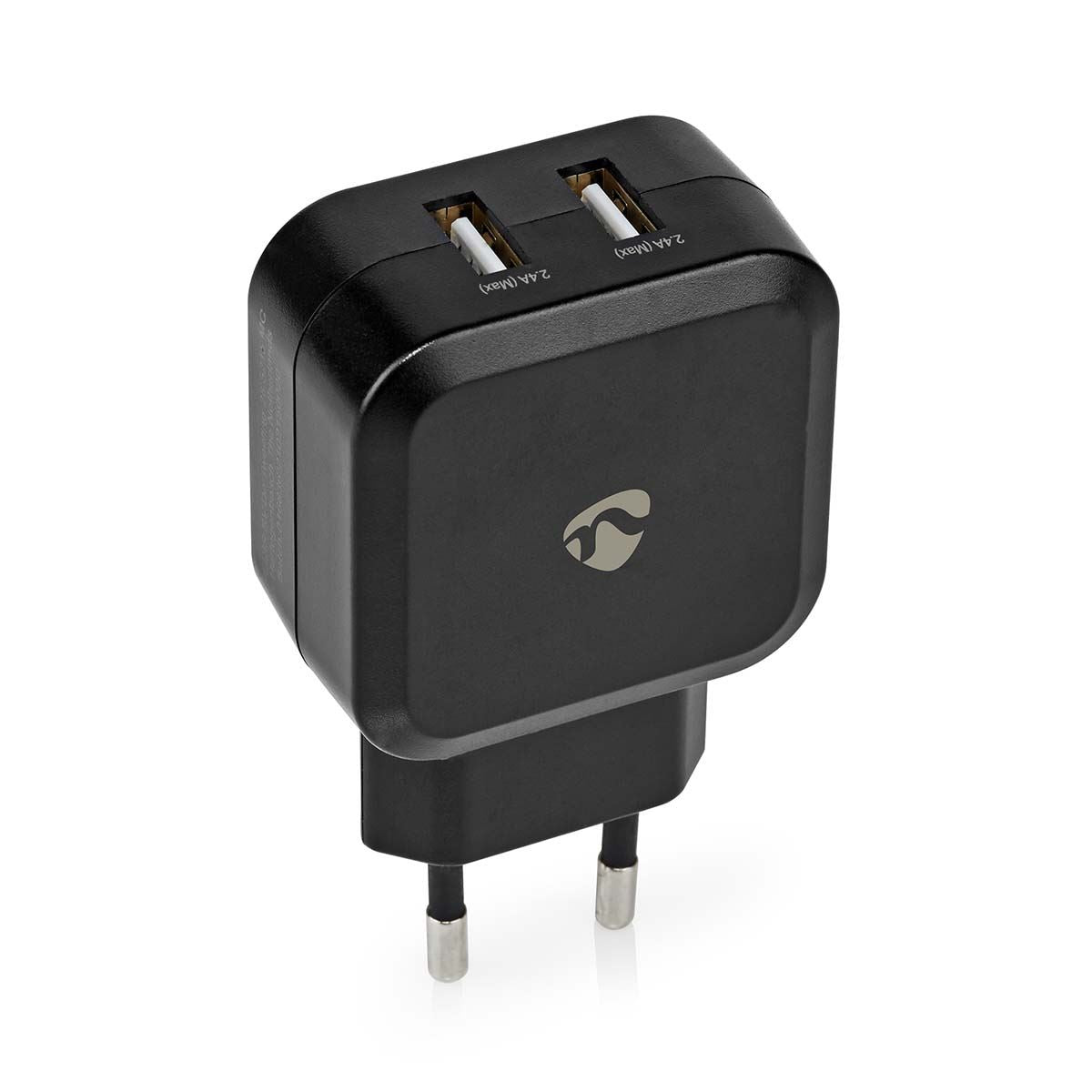 Nedis EU Euro Travel Wall Charger | 24 W | Quick charge feature | 2x 2.4 A | Number of outputs: 2 | 2x USB-A | No Cable Included | Single Voltage Output | Black