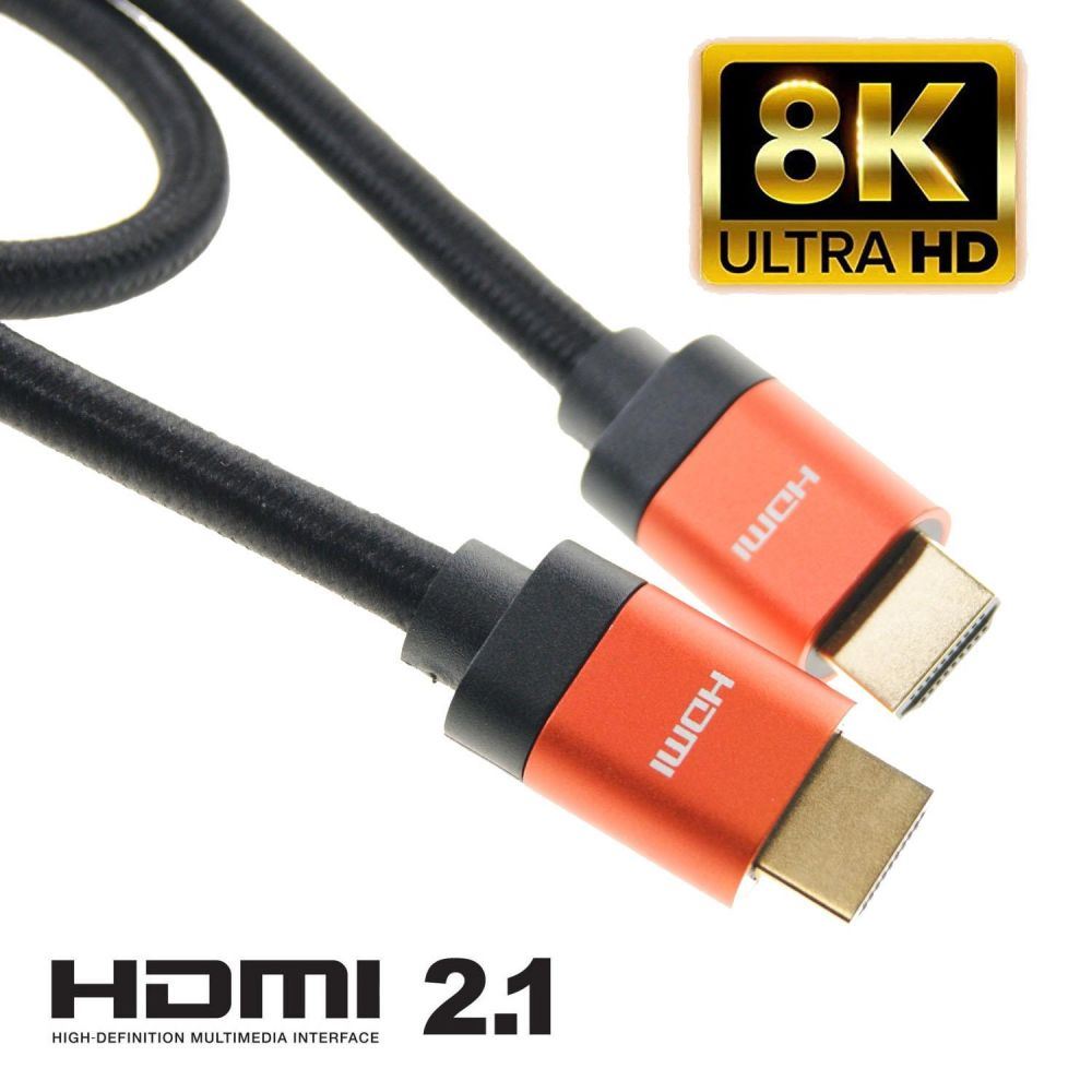 Ex-Pro 0.5m V2.1 HDMI Braided Cable Lead 4K / 8K @ 60hz HDR Ultra High Speed 48Gbps - Orange