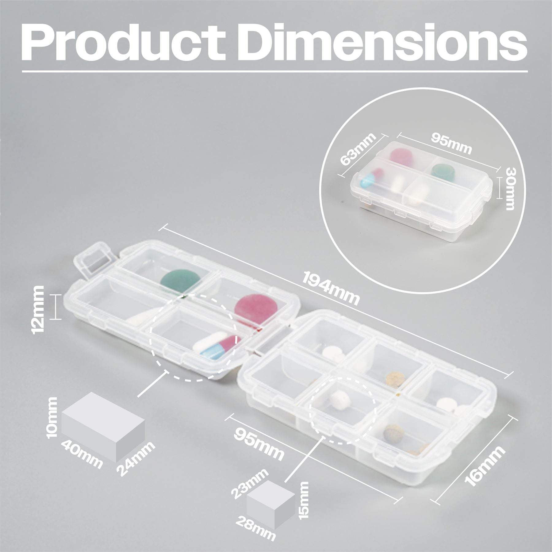 10 Compartment Pill Case.Medication Storage,Compact,Multiple Tablets and Pills,Weekly Pill Box,Alzheimers and Dementia Care,Aids for Elderly