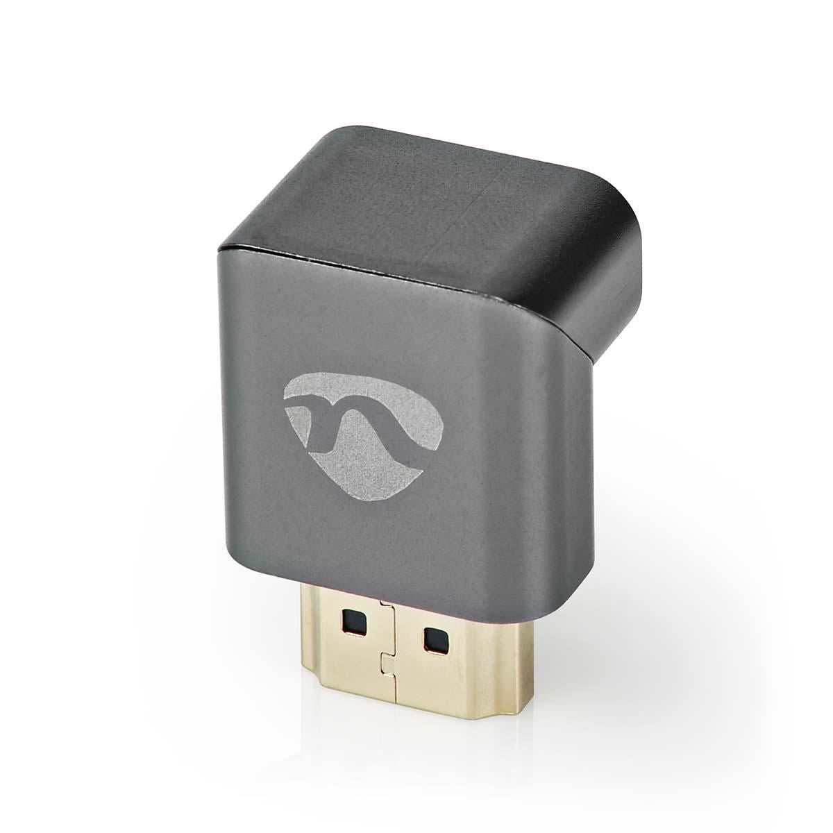 Nedis HDMI™ Adapter | HDMI™ Connector / HDMI™ Male | HDMI™ Output | Gold Plated | Angled 270° | Aluminium | Gun Metal Grey | 1 pcs | Cover Window Box