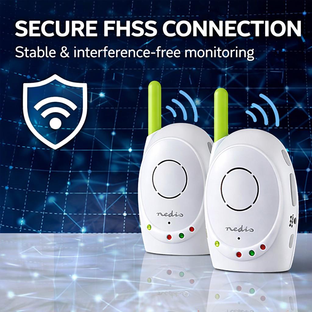 Nedis Audio Baby Monitor - Wireless Baby Phones with Intercom and 300m Range - Set of 2 - Green/White