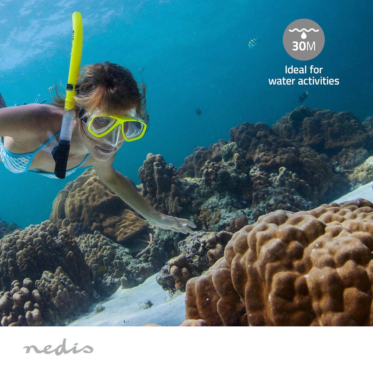 Nedis Dual Screen Action Cam, 5K Ultra HD 30fps, 16MP 170 Degree Wide Angle, Waterproof 30m, Wi-Fi Live Stream with 2" TFT Rear Screen & 1.3" Front Screen, Built-in Mic, Mounting Kit Included