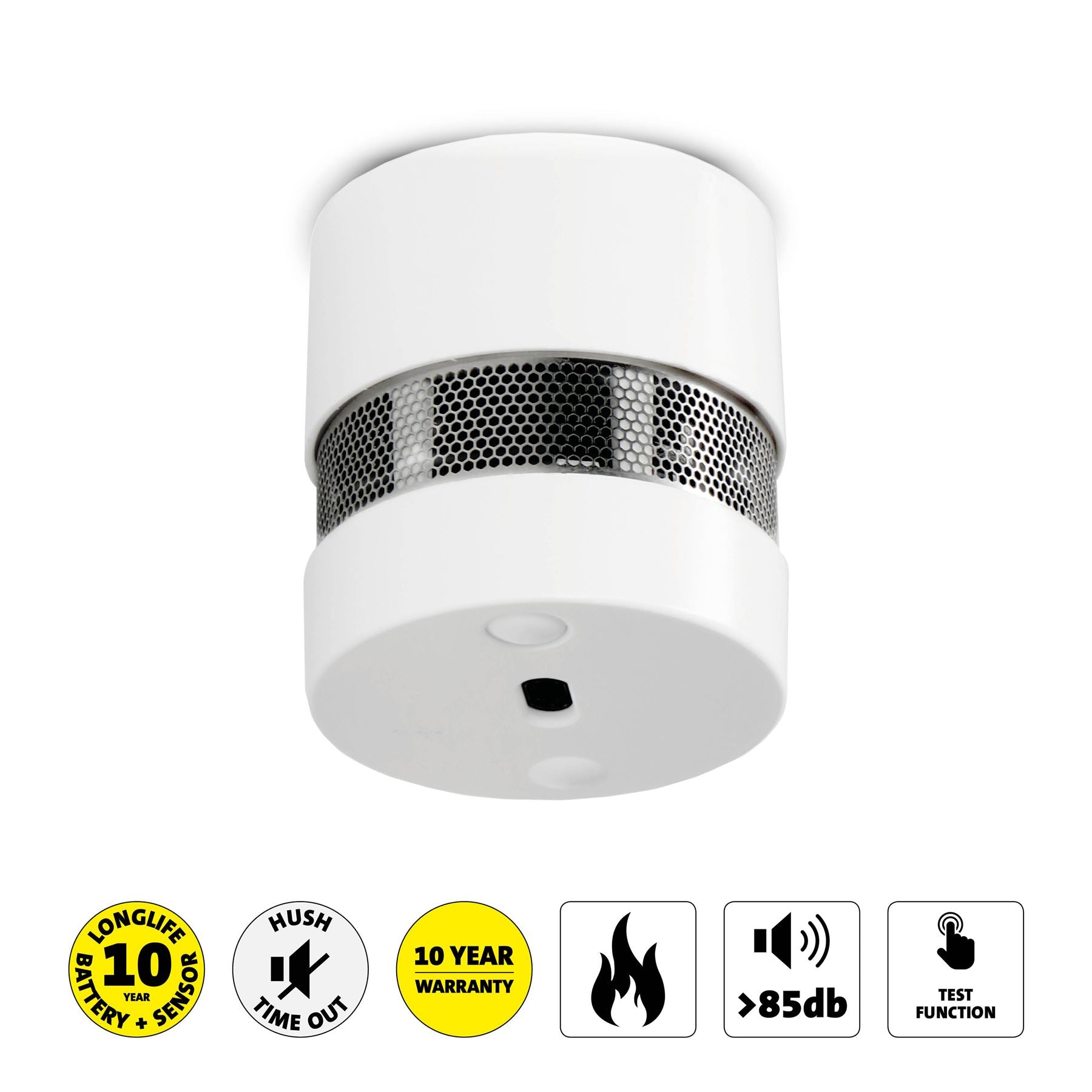 Alecto SA201 Mini Smoke detector with Hush Button | >85 dB | 10 Year Battery Included | EN14604:2005/AC:2008 | White
