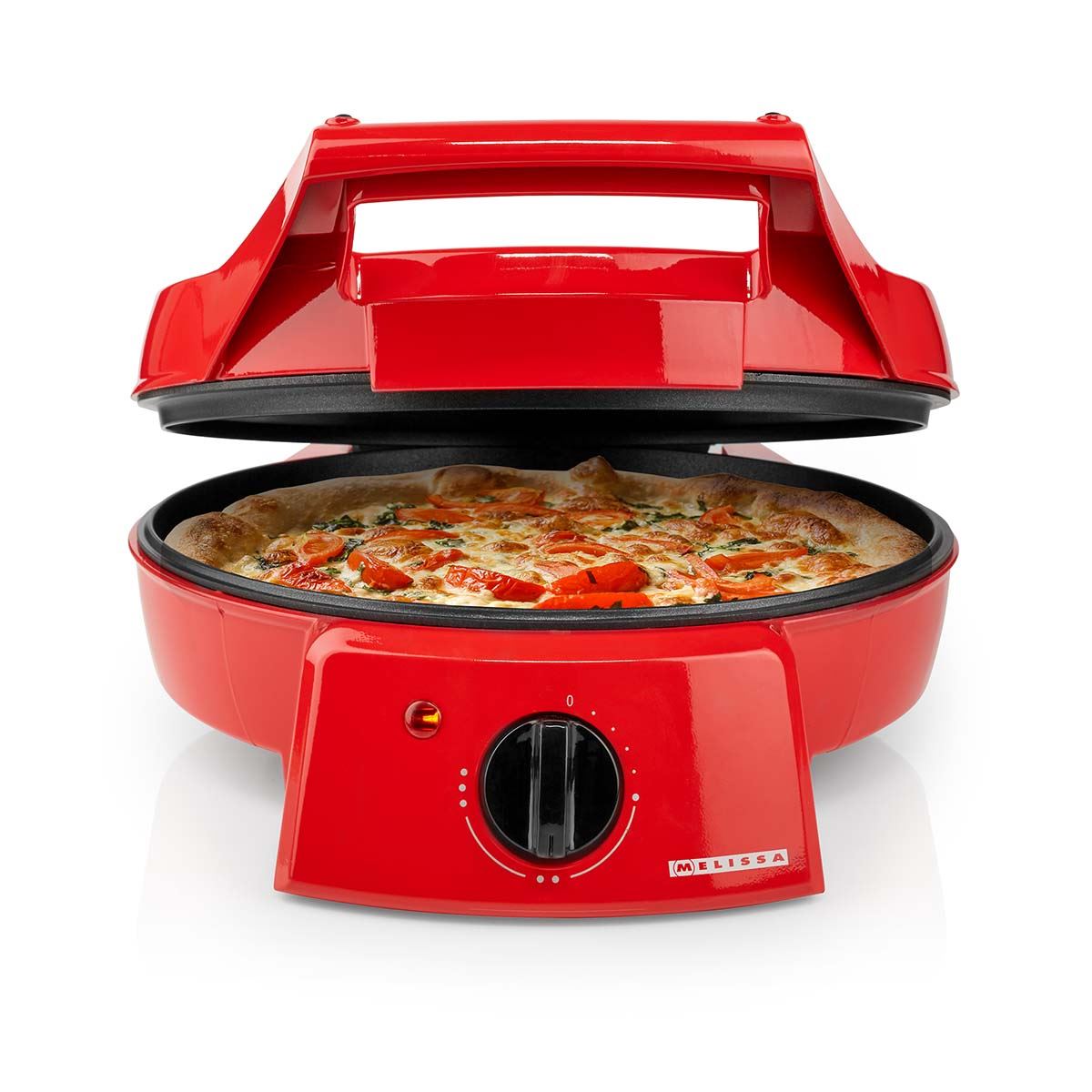MELISSA 12" Electric Pizza Maker & Table Top Grill, Indoor Portable Pizza Oven with Non-Stick 12" Plates, 3 Heat Settings Max 230°C - Retro Red