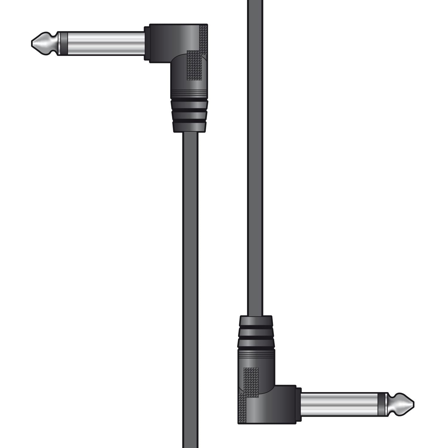 Citronic 6x 15cm 0.15m Classic 6.35mm Right Angled Jack Plug Mono Patch Lead Set Guitar Pedals Mixers - Black