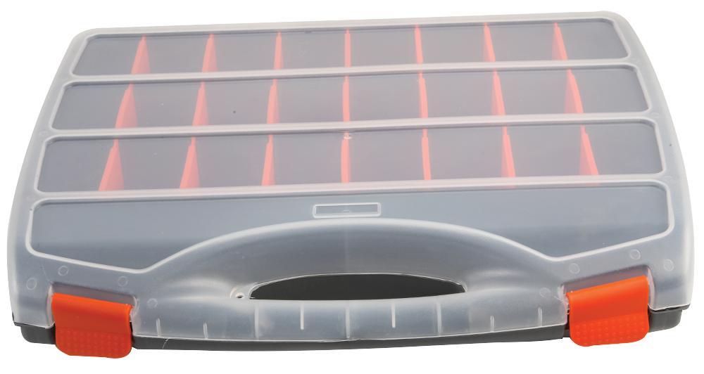 25 Compartment Organiser Storage Case Box with Customisable Trays 80mm x 480mm x 380mm, Craft, Screws, Nails, Nut Bolt