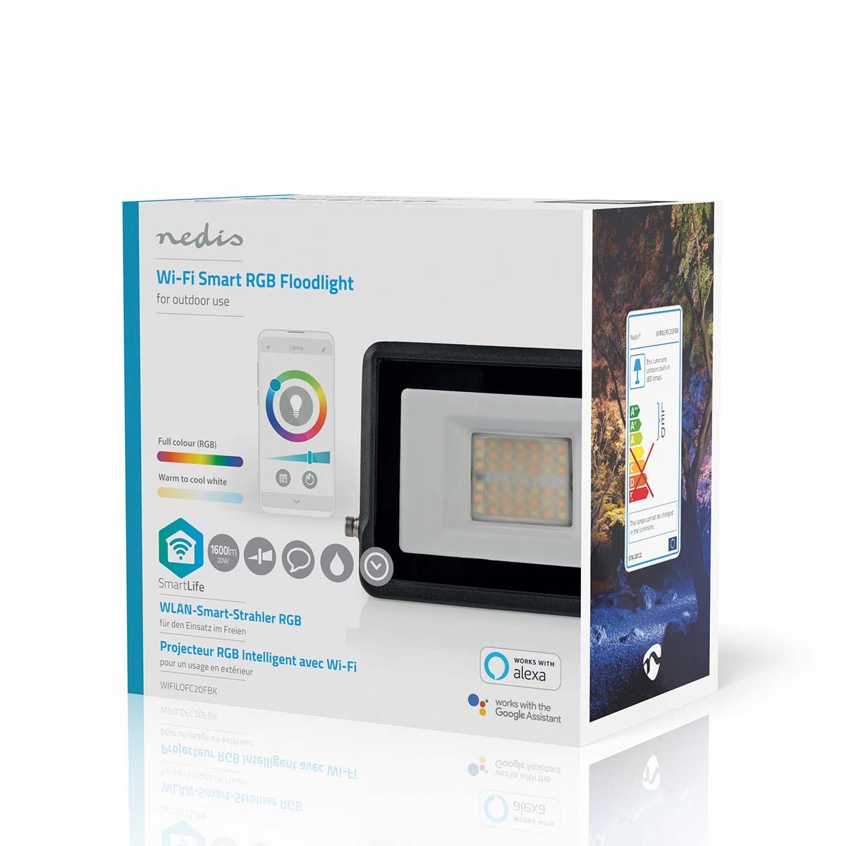 Nedis Smartlife Outdoor Light | 1600 lm | Wi-Fi | 20 W | RGB / Warm to Cool White | 2700 - 6500 K | Aluminium | Android™ / IOS