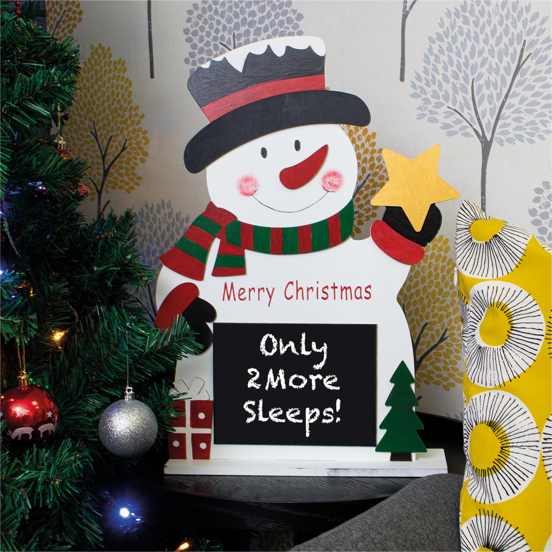 Festive Wooden Snowman On Stand With Chalkboard Christmas Ornament