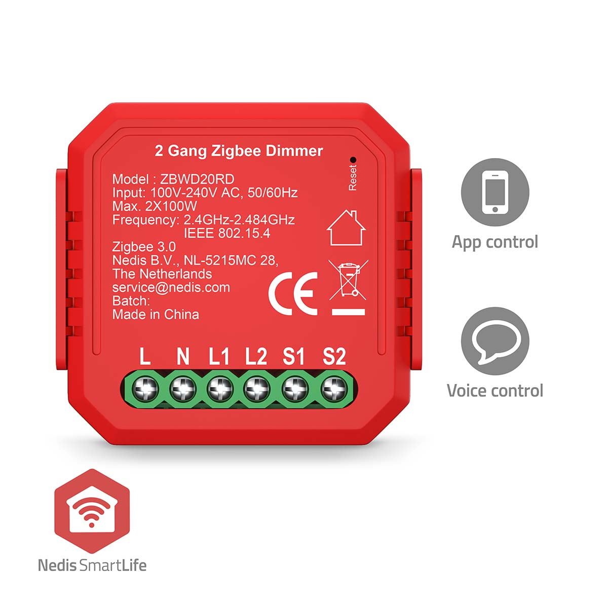 Nedis SmartLife Built-in Module | Double Triac Dimmer | 2 x 100 W | Terminal Connection | App available for: Android™ / IOS