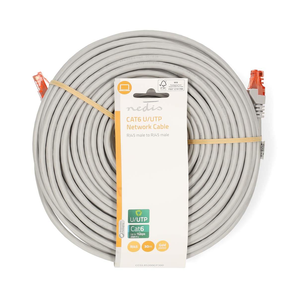 Nedis CAT6 Network Cable | RJ45 Male | RJ45 Male | U/UTP | 30.0 m | Round | PVC | Grey | Label