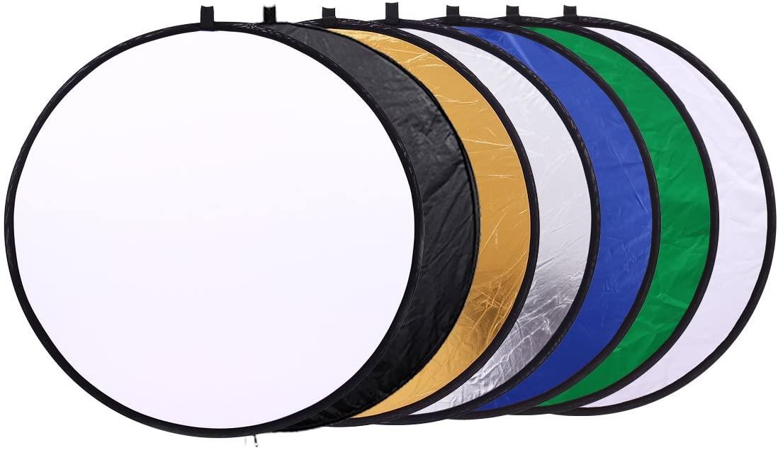 Ex-Pro 7 -in- 1 Photographic Light Reflector - 23" (58cm) Silver, Gold, Silver/Gold, White, Green, Blue & Translucent, Collapsible.