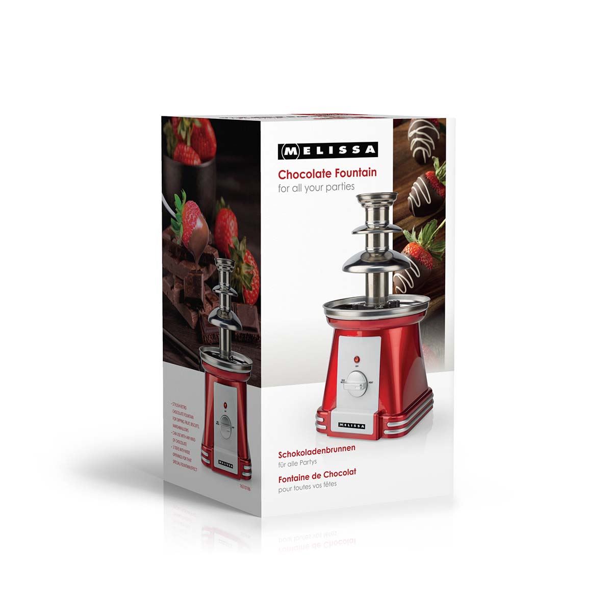 MELISSA Chocolate Fountain, Retro 3 Tier Table Top Machine with 500ml Capacity, Heat & Motor Settings, 90W - Red/White