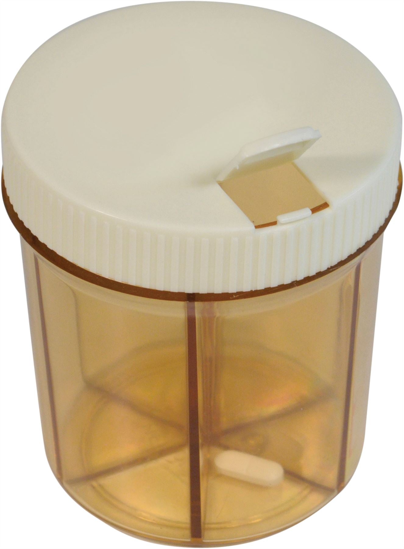 6 Section Pill Dispenser Tablet Box Organiser, Rotating top and Flip Up Lid Transparent Design Specifically Designed for Larger Tablets and Vitamins Medication Management Weakened Grip Friendly